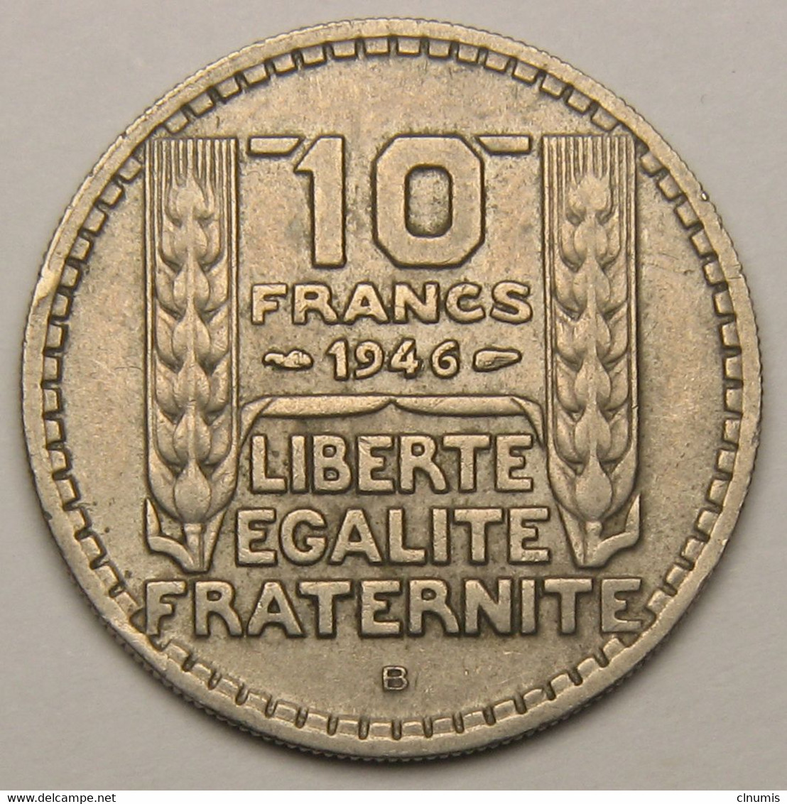 10 Francs Turin Grosse Tête, Rameaux Courts, 1946 B (Beaumont-le-Roger), Cupro-nickel - Gouvernement Provisoire - 10 Francs