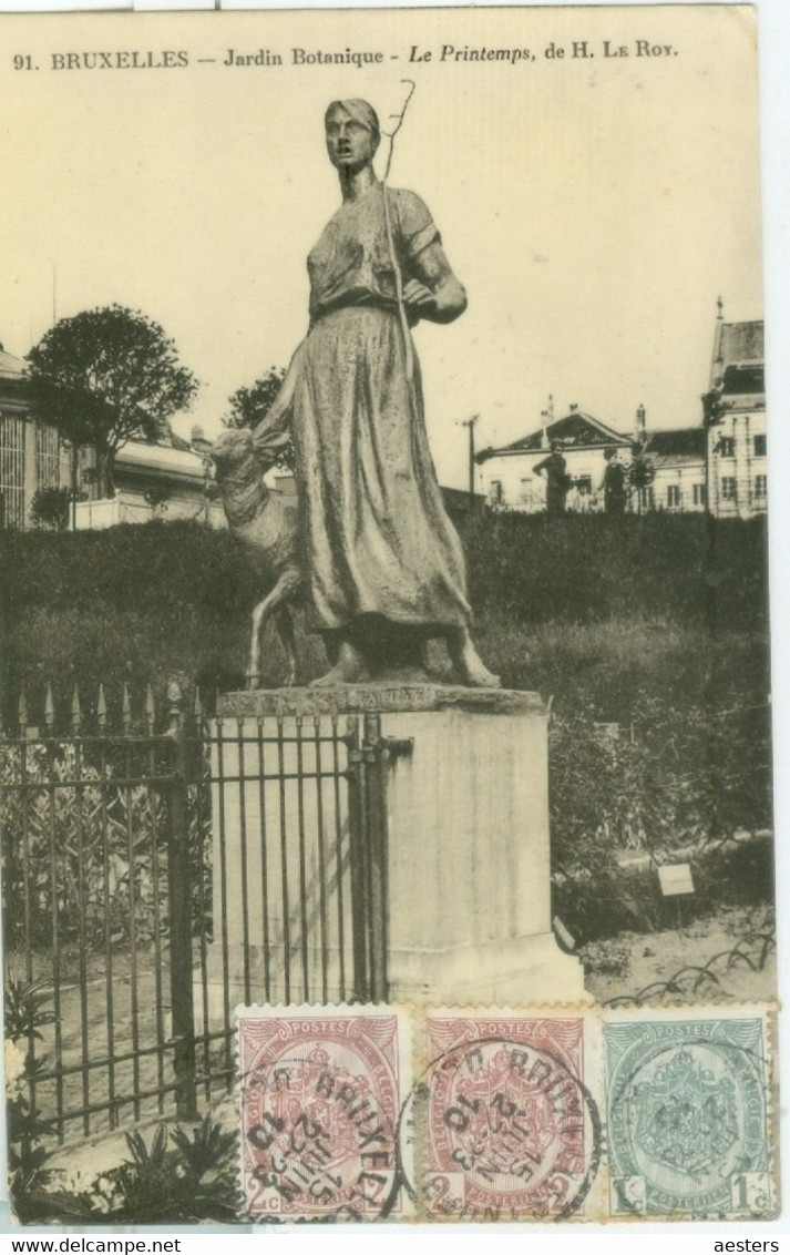 Bruxelles 1910; Jardin Botanique. Le Printemps (statue) - Voyagé. (Grand Bazar Anspach - Bruxelles - Forêts, Parcs, Jardins