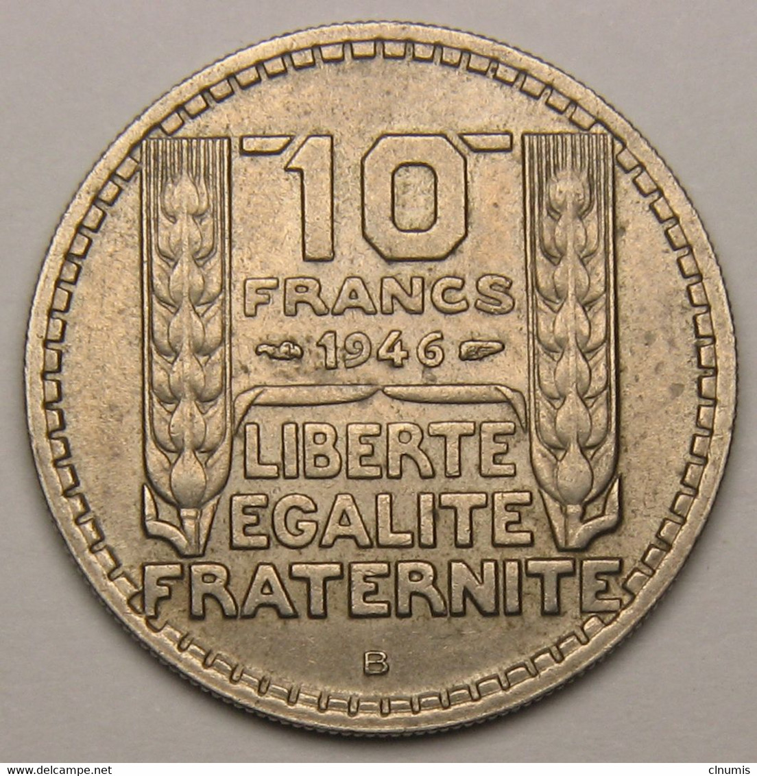 10 Francs Turin Grosse Tête, Rameaux Courts, 1946 B (Beaumont-le-Roger), B Bas, Cupro-nickel - Gouvernement Provisoire - 10 Francs