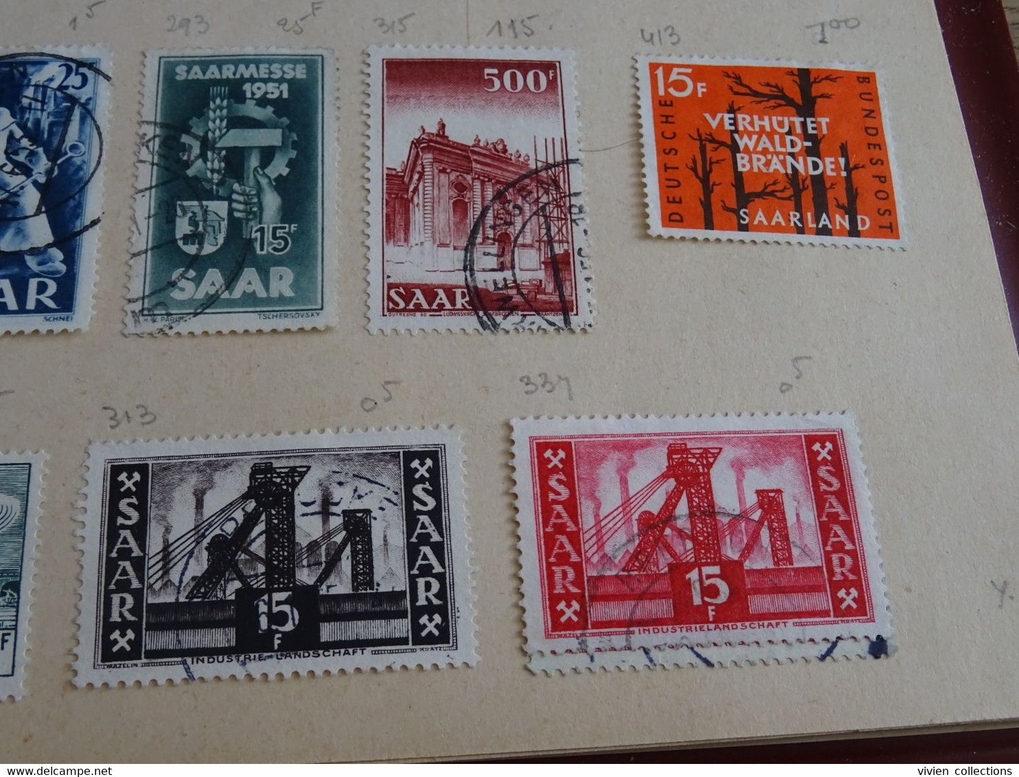 Sarre 2 pages de timbres oblitérés dont bonnes valeurs