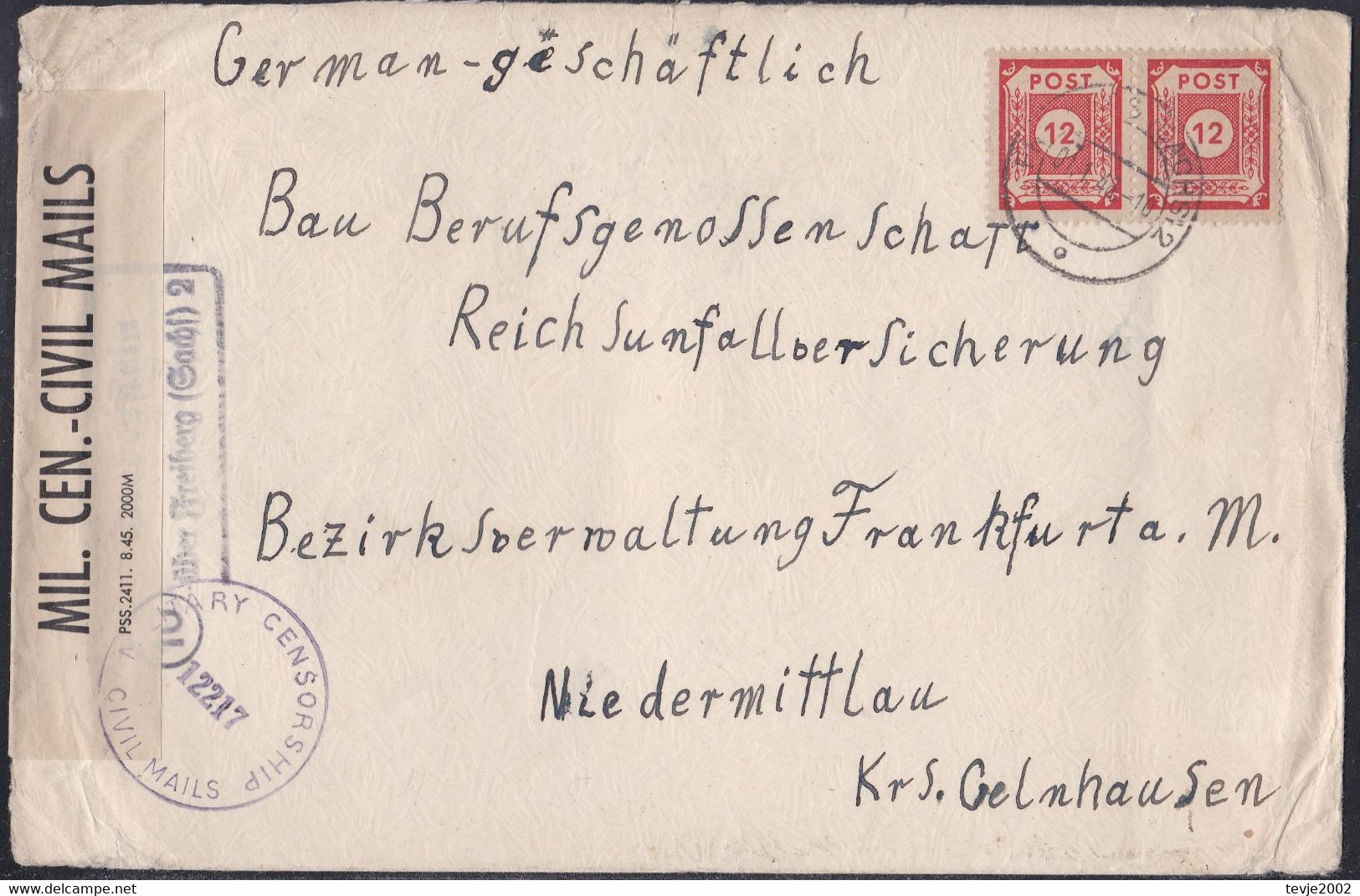 SBZ Ost-Sachsen 1946 - Mi. Nr. 46 - Brief Freiberg Nach Niedermittlau - Zensur - Cartas & Documentos