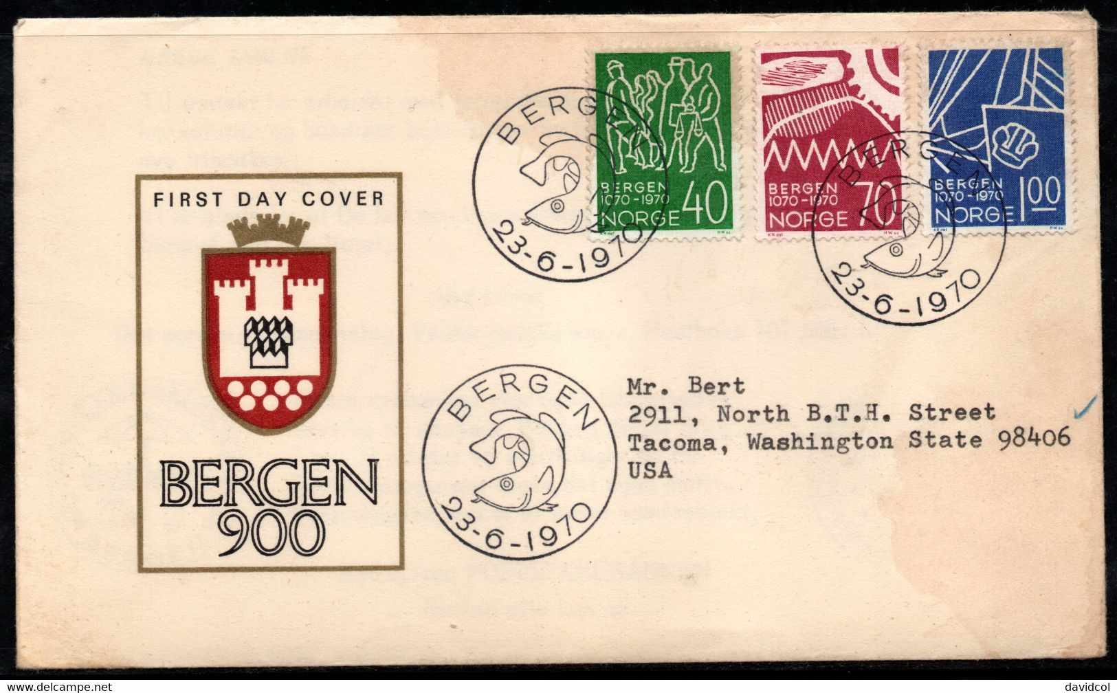 CA193- COVERAUCTION!!! - NORWAY 1970 - BERGEN 23-6-70- CITY OF BERGEN, 900TH ANNIVERSARY - Lettres & Documents