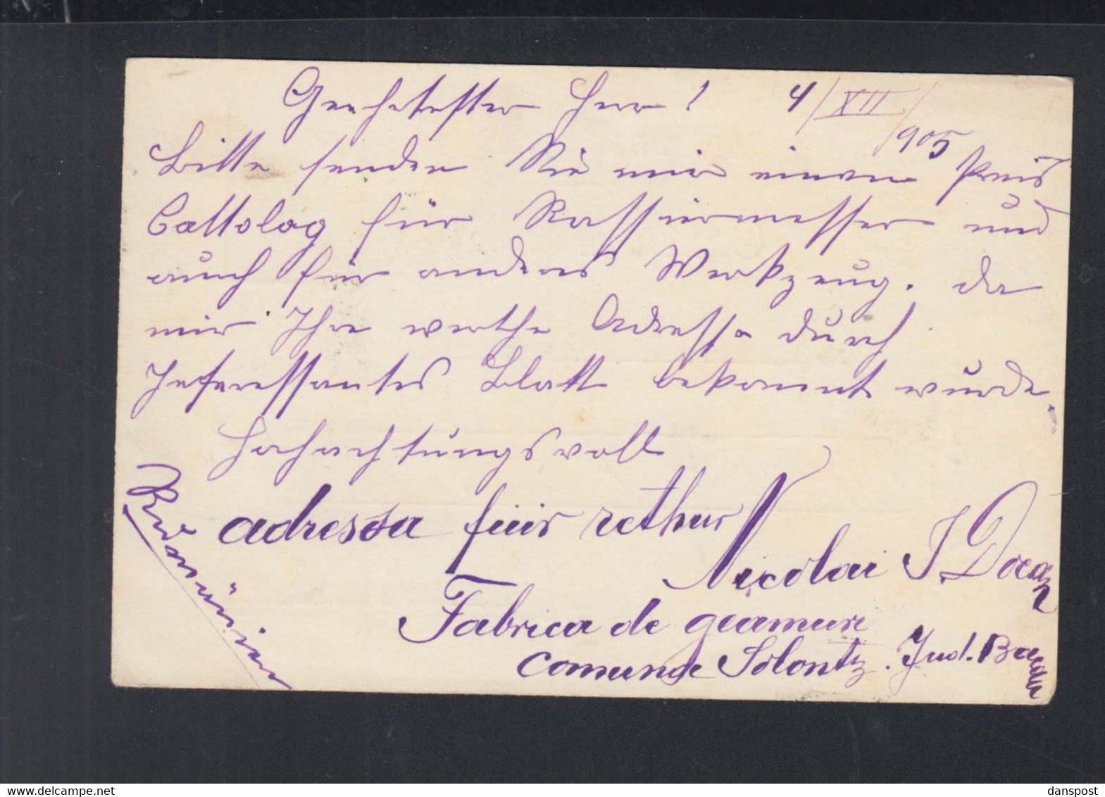 Rumänien Romania GSK Mit ZuF 1905 Solont Bacau Nach Böhmen - Brieven En Documenten
