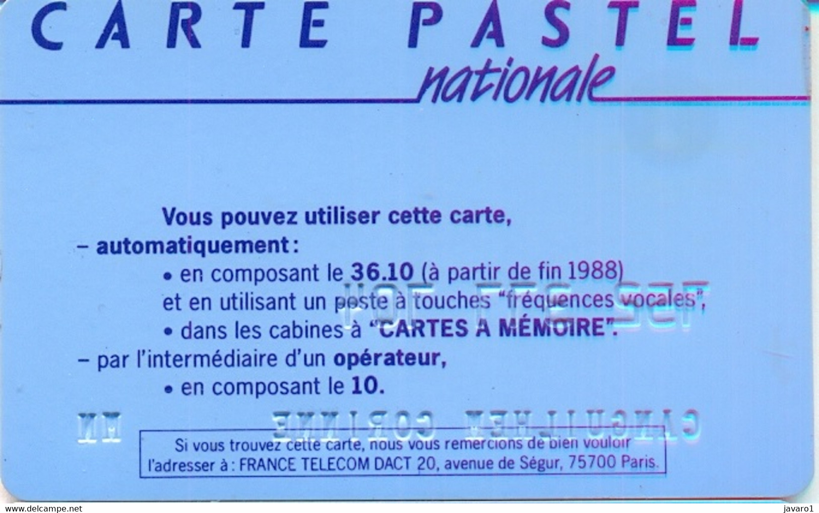 FRANCE : FRA17 CARTE PASTEL NATIONALE BULL Big-1 Reverse 2 USED -  Cartes Pastel   