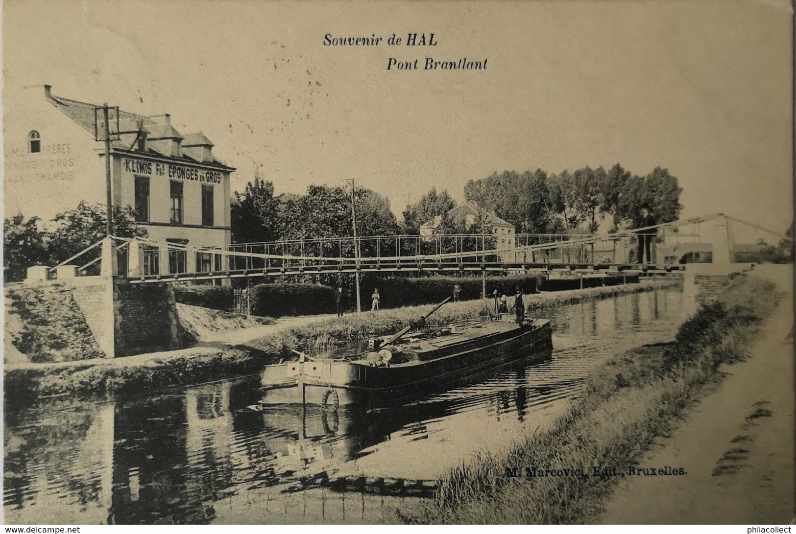 Halle - Hal // Souvenir De // Pont Branllant (Boot) (Klimis Fr. Eponges En Gros) Ed. Marcovici 1908 - Halle