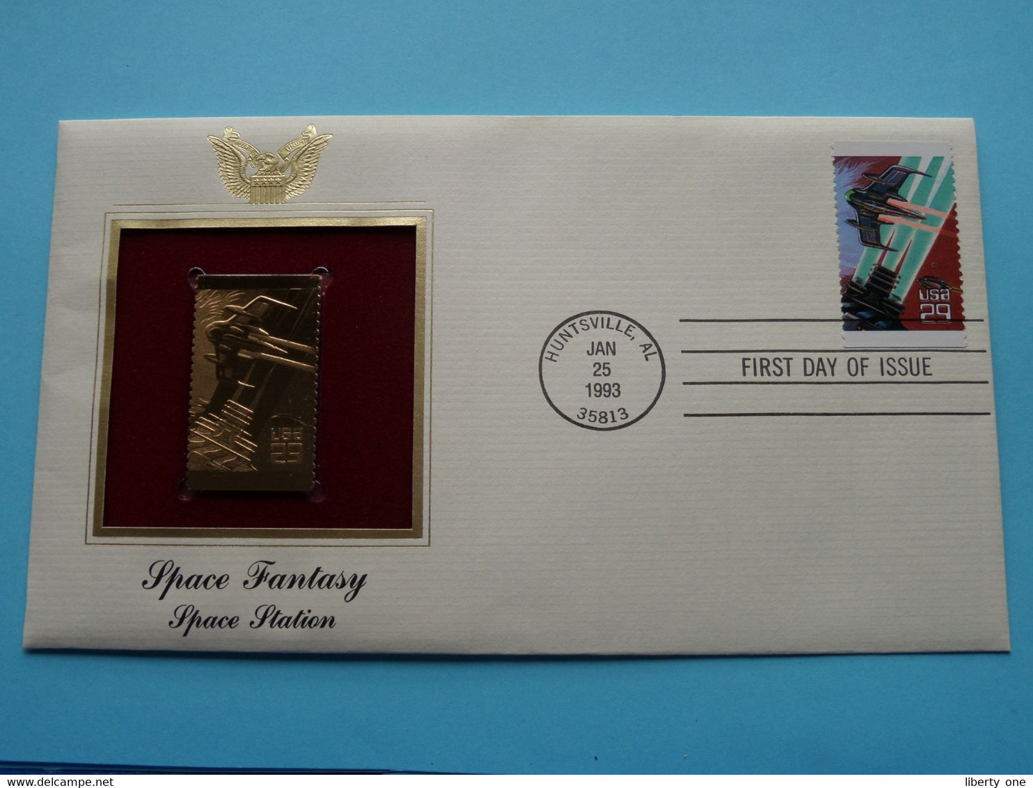 SPACE FANTASY - SPACE STATION ( 22kt Gold Stamp Replica ) First Day Of Issue 1993 > HUNTSVILLE, Al, USA ! - 1991-2000