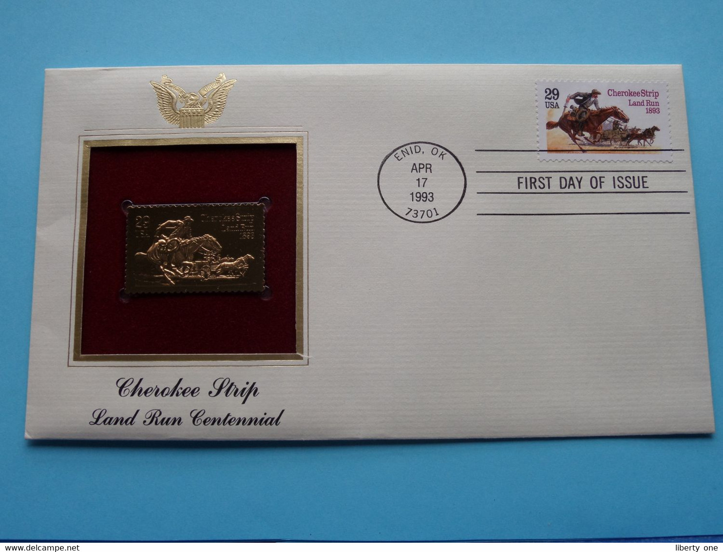 CHEROKEE STRIP - LAND RUN CENTENNIAL ( 22kt Gold Stamp Replica ) First Day Of Issue 1993 > USA ! - 1991-2000