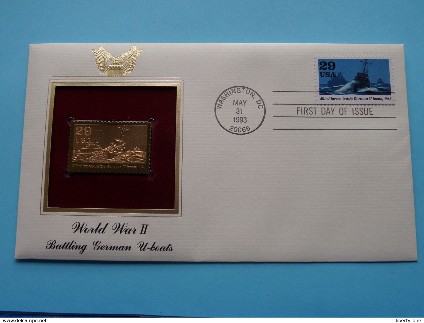 WORLD WAR II - BATTLING GERMAN U-BOATS ( 22kt Gold Stamp Replica ) First Day Of Issue 1993 > USA ! - 1991-2000