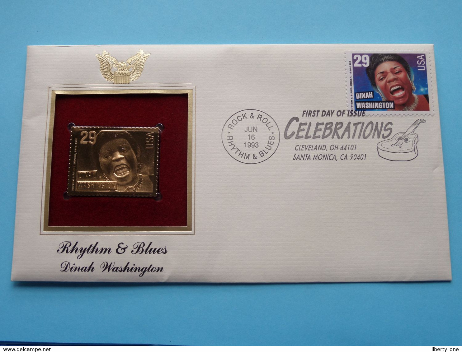 RHYTHM & BLUES - DINAH WAHINGTON ( 22kt Gold Stamp Replica ) First Day Of Issue 1993 > USA ! - 1991-2000
