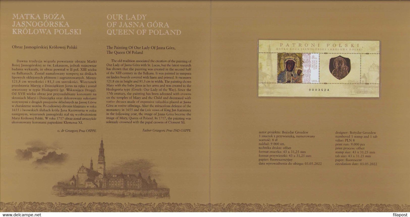 Poland 2022 / Patrons Of Poland - Our Lady Of Jasna Gora, Black Madonna Of Czestochowa, Pauline Monastery / Folder New! - Postzegelboekjes