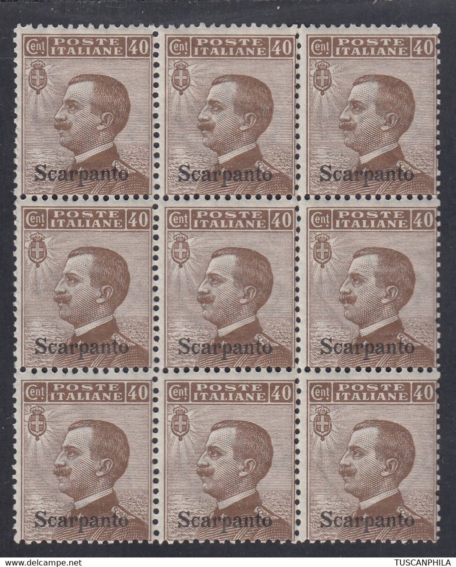 1912 Blocco Di 9 Valori Sass. 6 MNH** Cv 45 - Egée (Scarpanto)