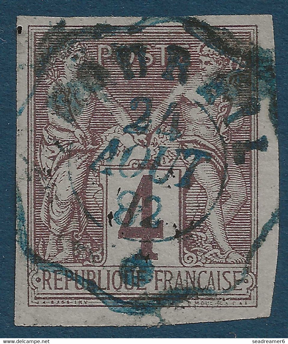 Colonies Générales Nouvelle Caledonie TP N°39 4c Brun Oblitération Télegraphique Bleue De Bourail Superbe Et Rare - Usati