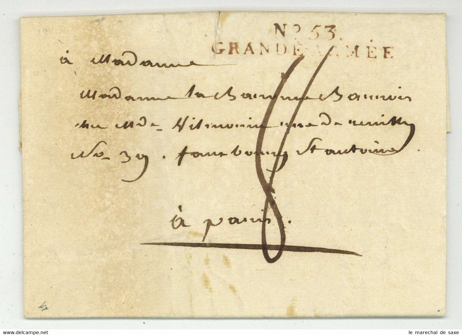 General BARROIS (1774-1860) No. 53 GRANDE ARMEE Fulda Hessen 1813 Marque D'armee Waterloo Autographe - Army Postmarks (before 1900)