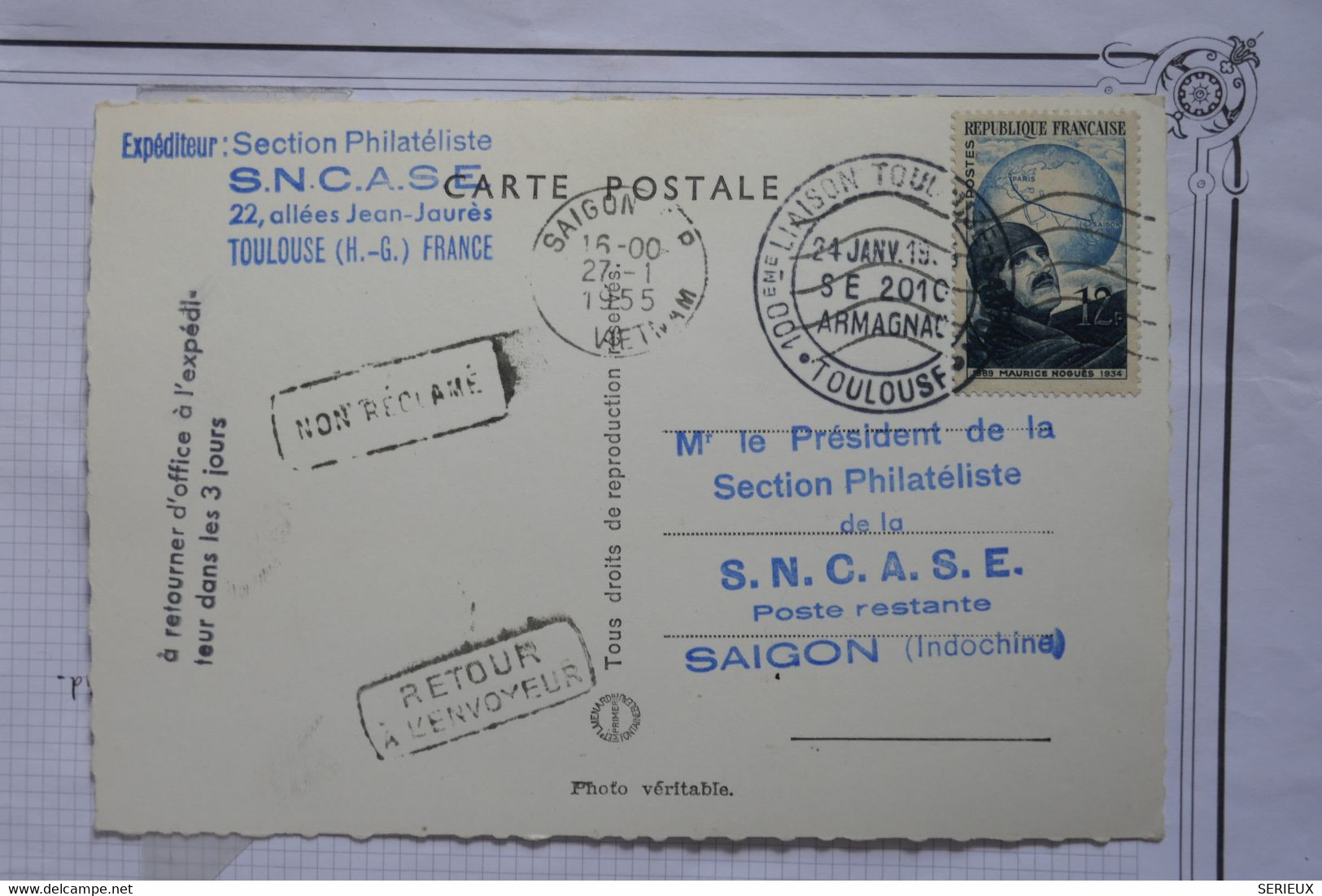 AQ22  FRANCE   BELLE CARTE 1955 TOULOUSE A SAIGON INDOCHINE+AEROPHILATELIE+++ AFFRANCH.PLAISANT - 1960-.... Covers & Documents