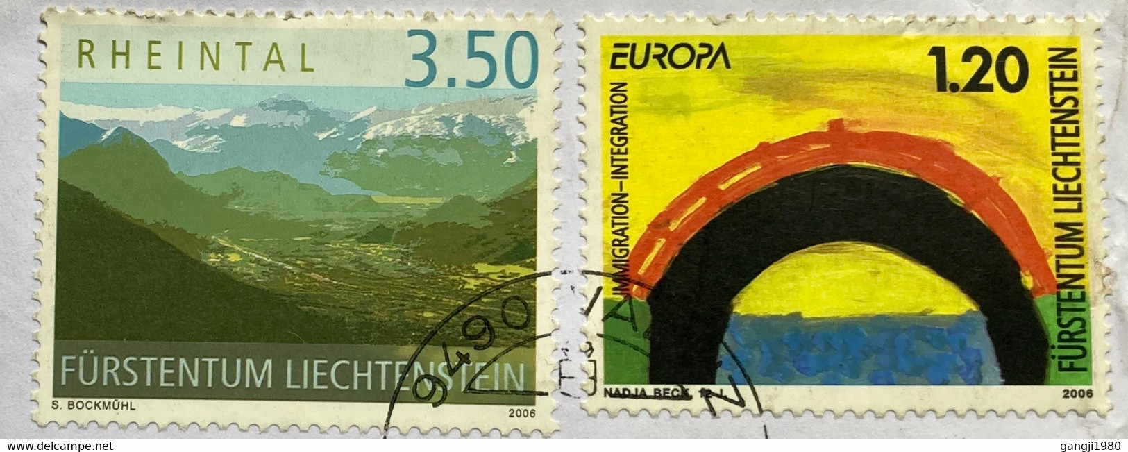 LIECHTENSTEIN 2006 ART, PAINTING, ARC, WATER , MOUNTAIN, NATURE, TOURISM, PLACE  COVER TO INDIA VADUZ CITY CANCLE - Altri & Non Classificati