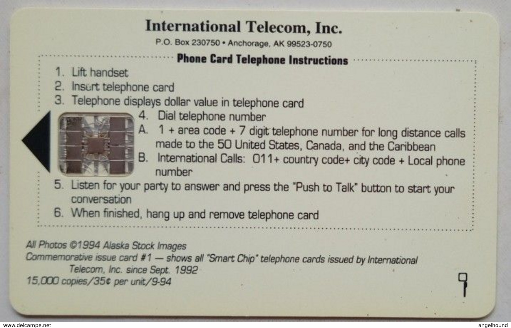 A;aska International Telecom 20 Units VISIT ALASKA - Cartes à Puce