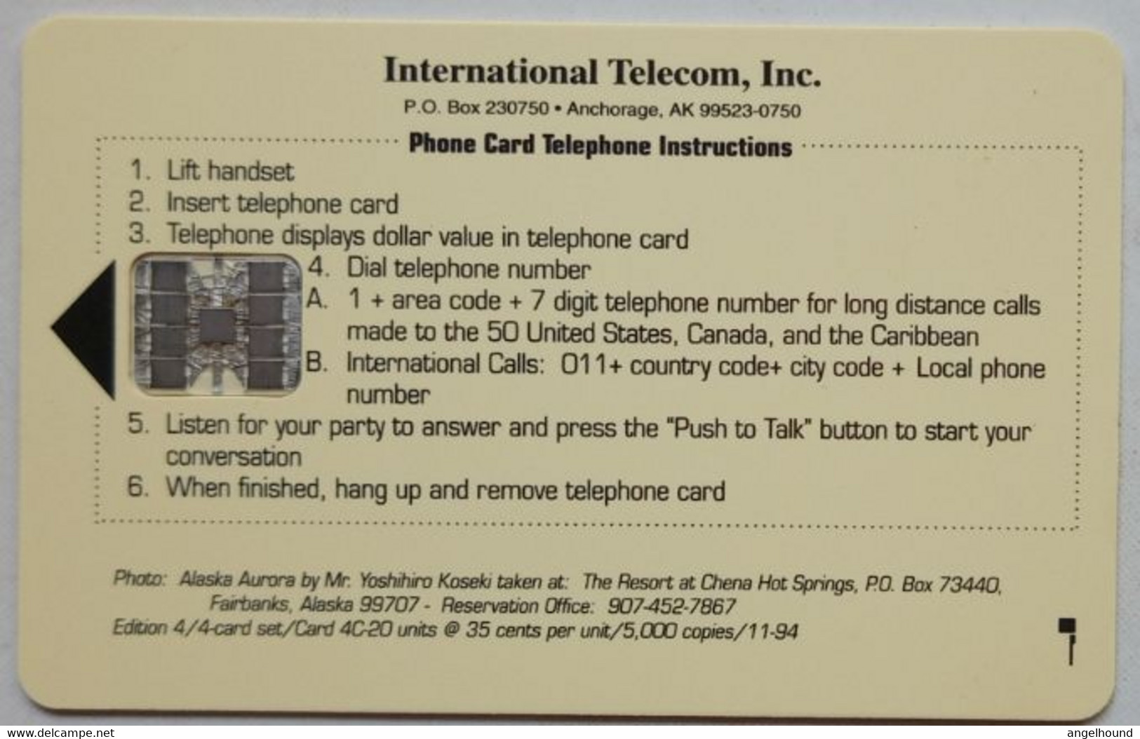 Alaska International Telecom 20 Units Alaska Borealis Photo - [2] Chip Cards