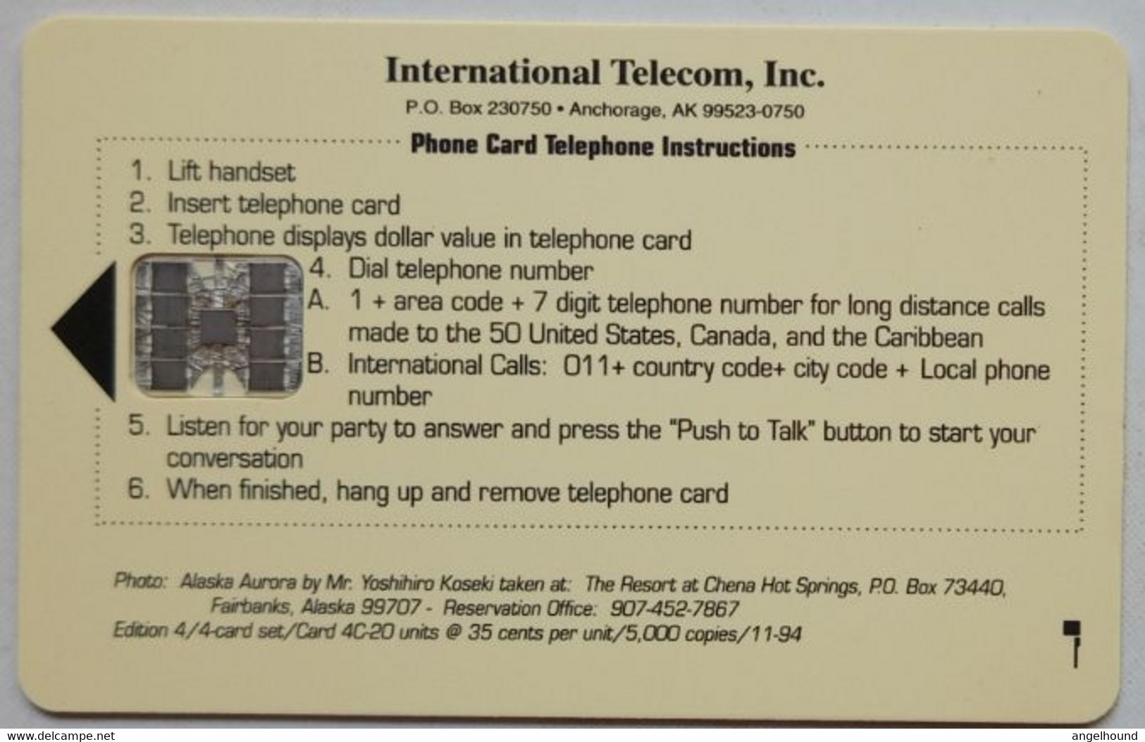 Alaska International Telecom 20 Units Alaska Borealis Photo - Chipkaarten