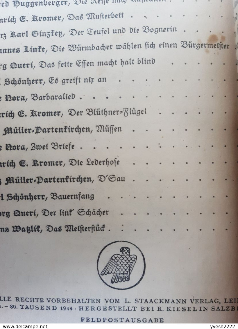 Allemagne 1944. Livre De Franchise Militaire. Curé Et Religieuse, âne, Homme Et Faux, Femme Et Râteau, Repas, Cheval - Esel