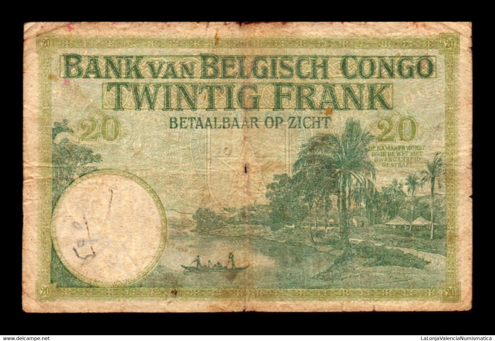 Congo Belga Belgium 20 Francs 1937 Pick 10f BC F - Banca Del Congo Belga