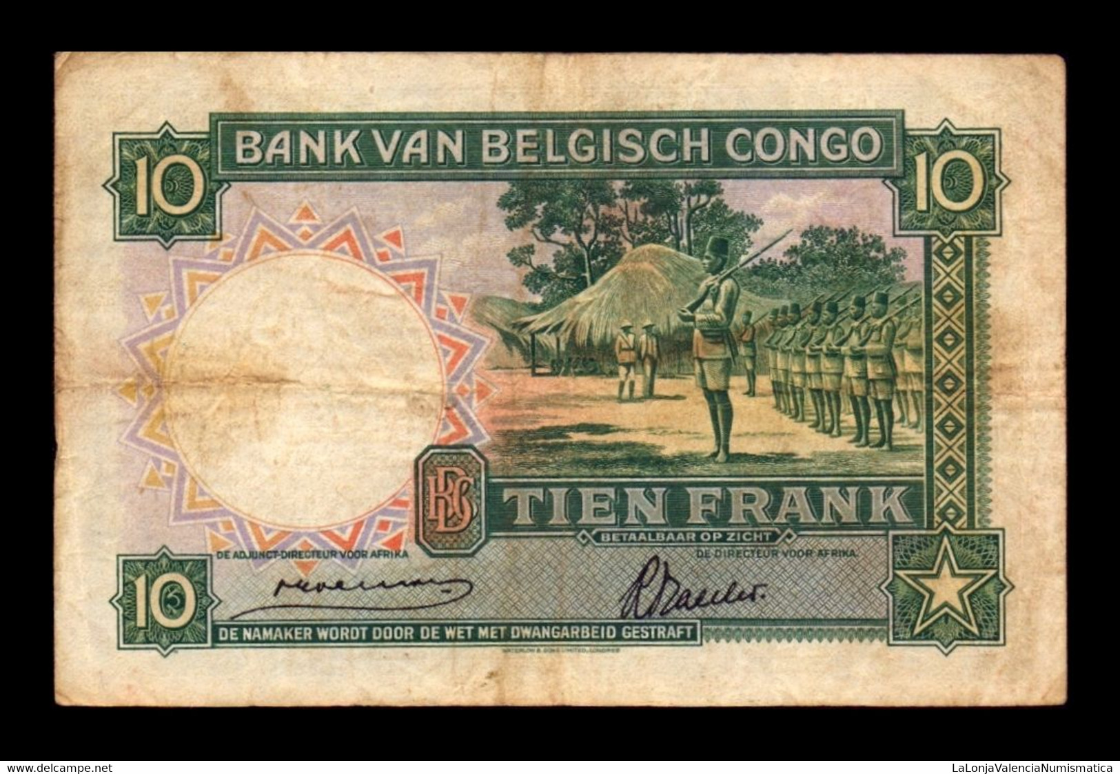 Congo Belga Belgium 10 Francs 1941 Pick 14 BC+ F+ - Banco De Congo Belga