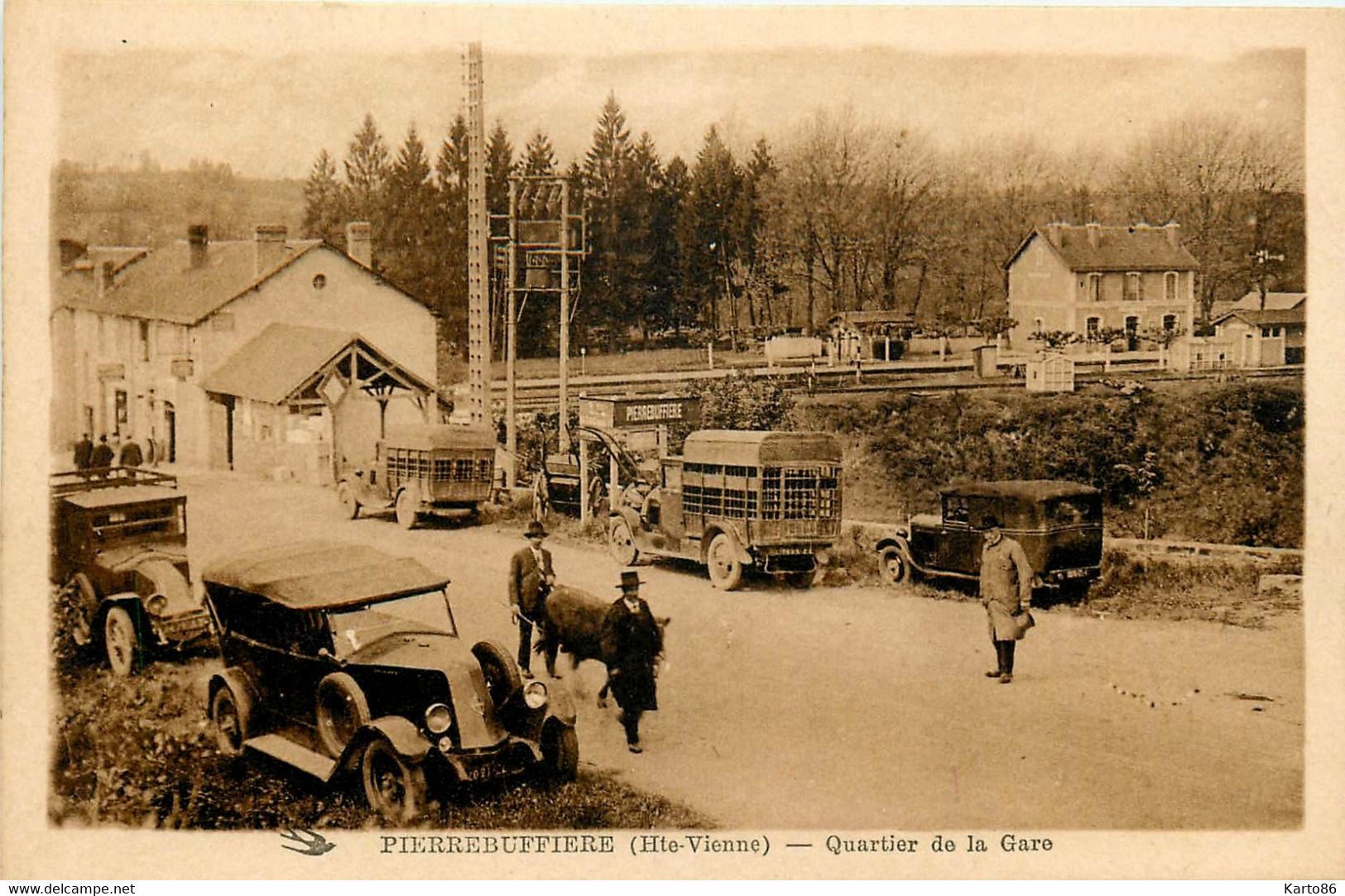 Pierre Buffière * Route Du Quartier De La Gare * Ligne Chemin De Fer * Automobile Voiture Ancienne - Pierre Buffiere