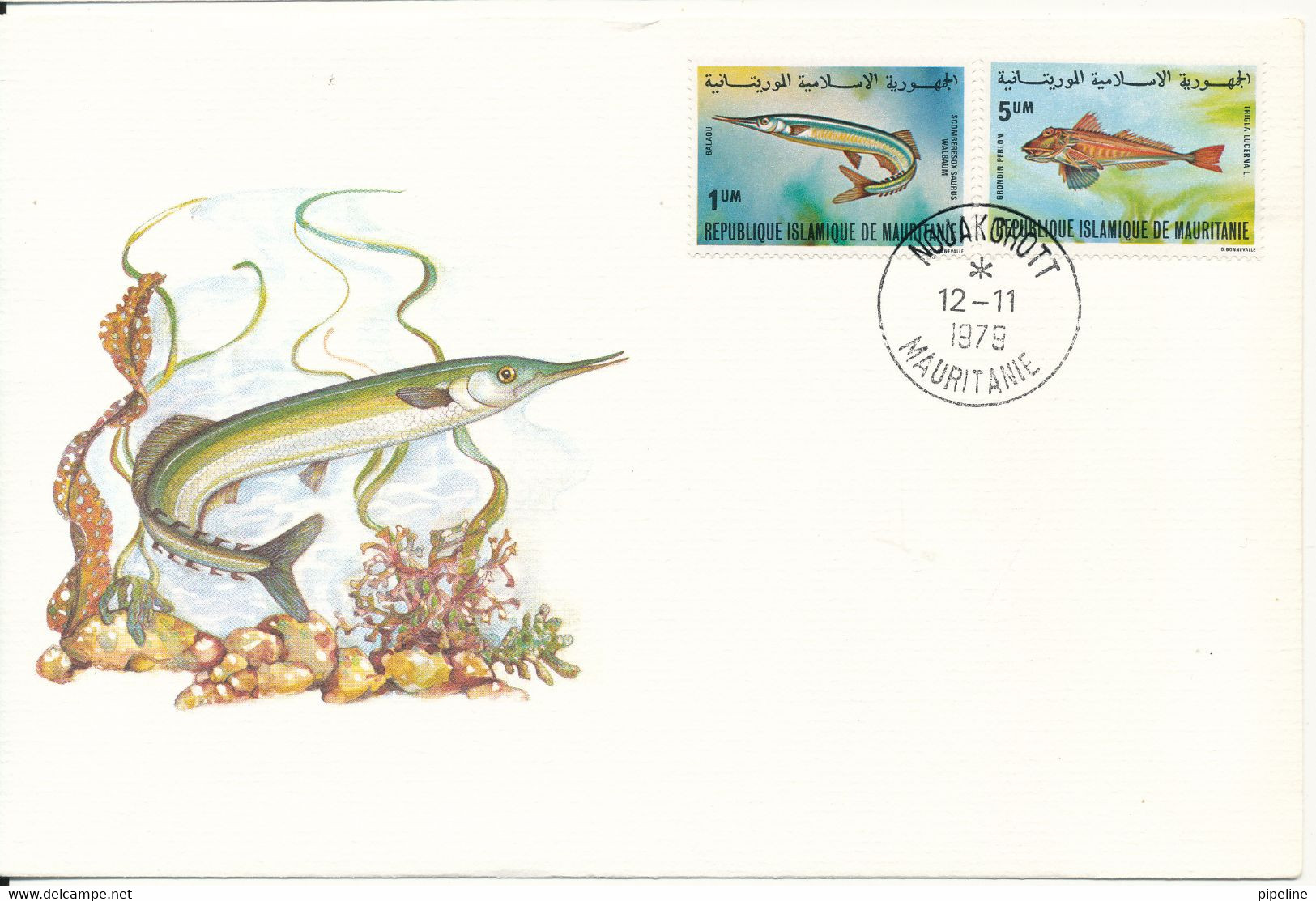 Mauritania FDC 12-11-1979 FISH Set Of 2 With Cachet - Lettres & Documents
