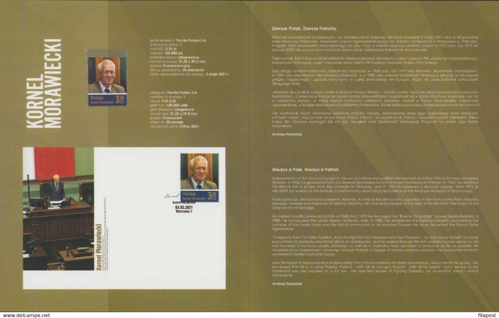 Poland 2021 Booklet / Kornel Morawiecki - Polish Politician, Fighting Solidarity, Theoretical Physicist / MNH** New!!! - Carnets