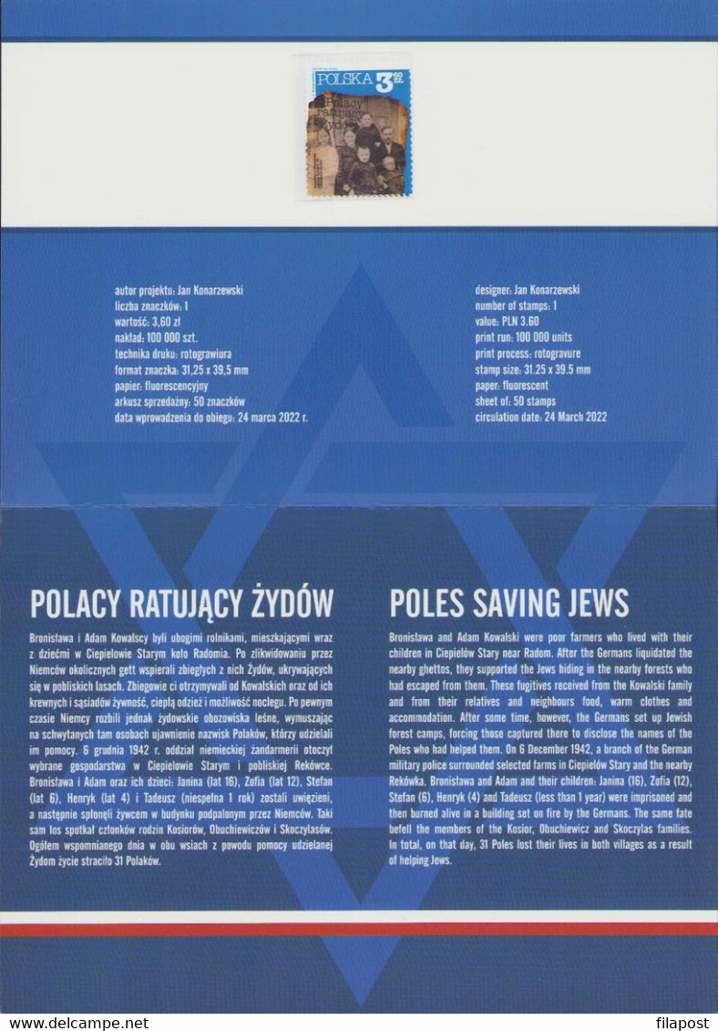Poland 2022 Booklet / Poles Rescuing Jews, Bronisława And Adam Kowalski Family, Judaica, II World War / MNH** New!!! - Markenheftchen