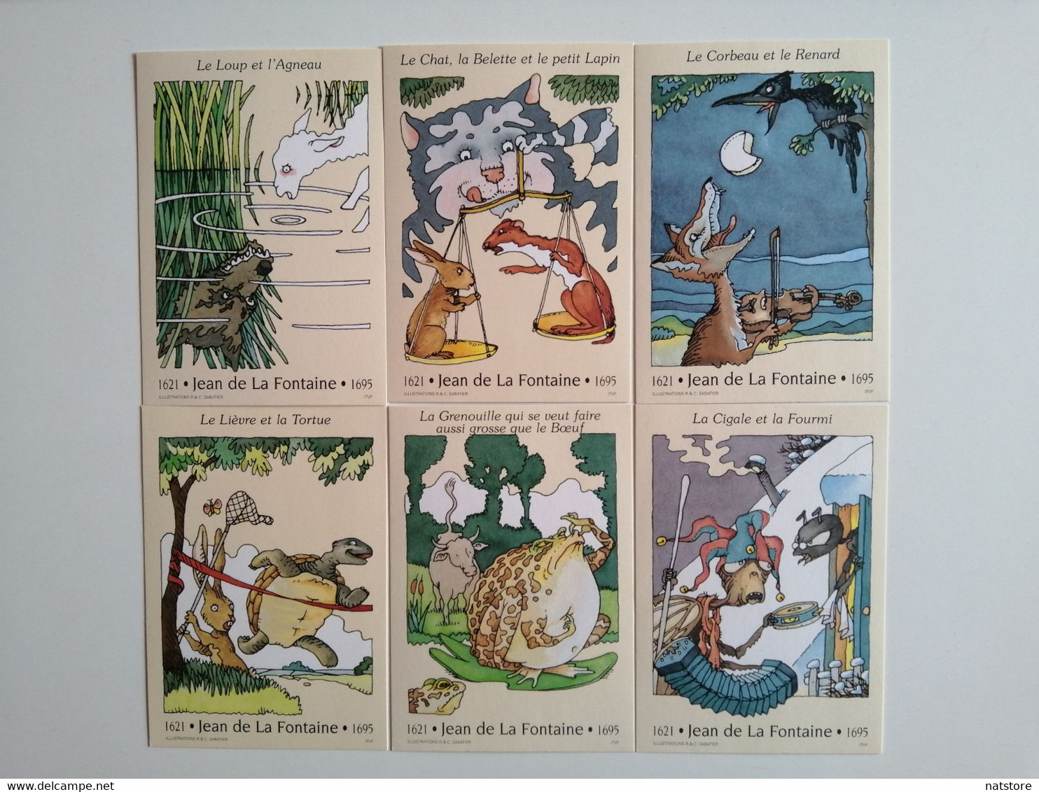 1995.. FRANCE ..LOT OF 6 POSTAL CARDS WITH PRINTED STAMPS..''THE FABLES OF JEAN DE LA FONTAINE''..NEW..FULL SERIE - Collections & Lots: Stationery & PAP