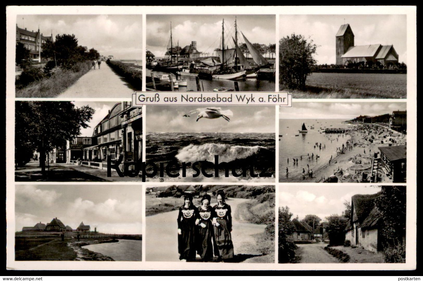 ÄLTERE POSTKARTE GRUSS AUS NORDSEEBAD WYK AUF FÖHR 1950 NIEBLUM TRACHT STRAND Insel Ansichtskarte AK Cpa Postcard - Föhr