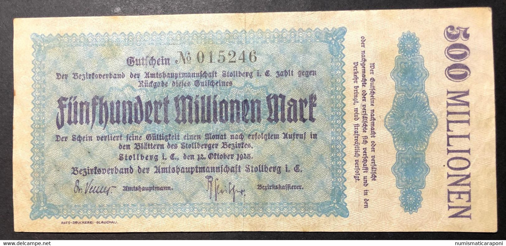 GERMANIA ALEMANIA GERMANY 500000000 Mark 1923 Gutschein LOTTO 3905 - Bestuur Voor Schulden