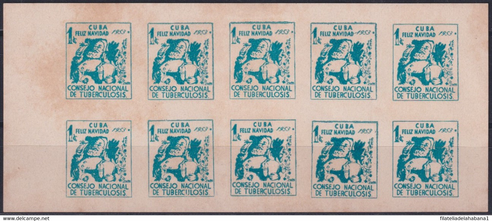 VI-522 CUBA REPUBLICA CINDERELLA MEDICINE 1952 1c BLUE TUBERCULOSIS IMPERFORATED SHEET. - Vignettes D'affranchissement (Frama)