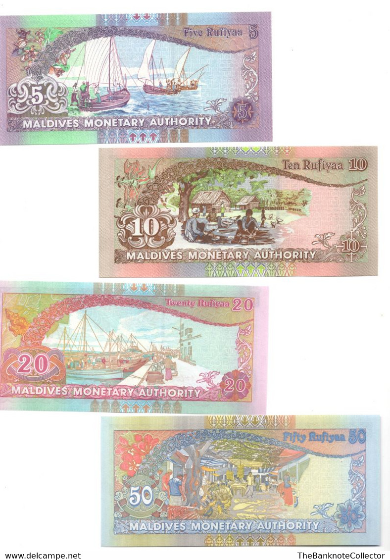 Maldives 5 10 20 And 50 Rufiyaa 2006-2011 4 Pieces Set UNC - Maldives