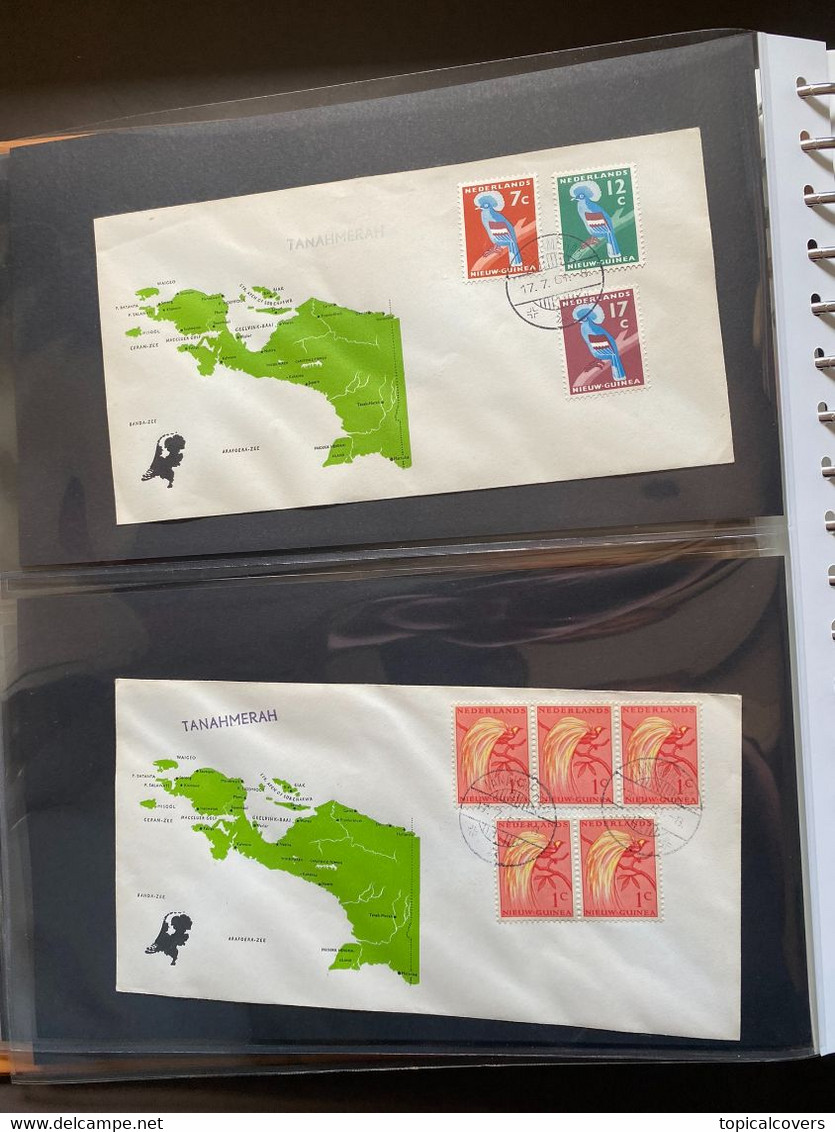 NNG / Nederlands Nieuw Guinea stempel verzameling van 113 landkaart poststukken - 2 albums / 74 scans