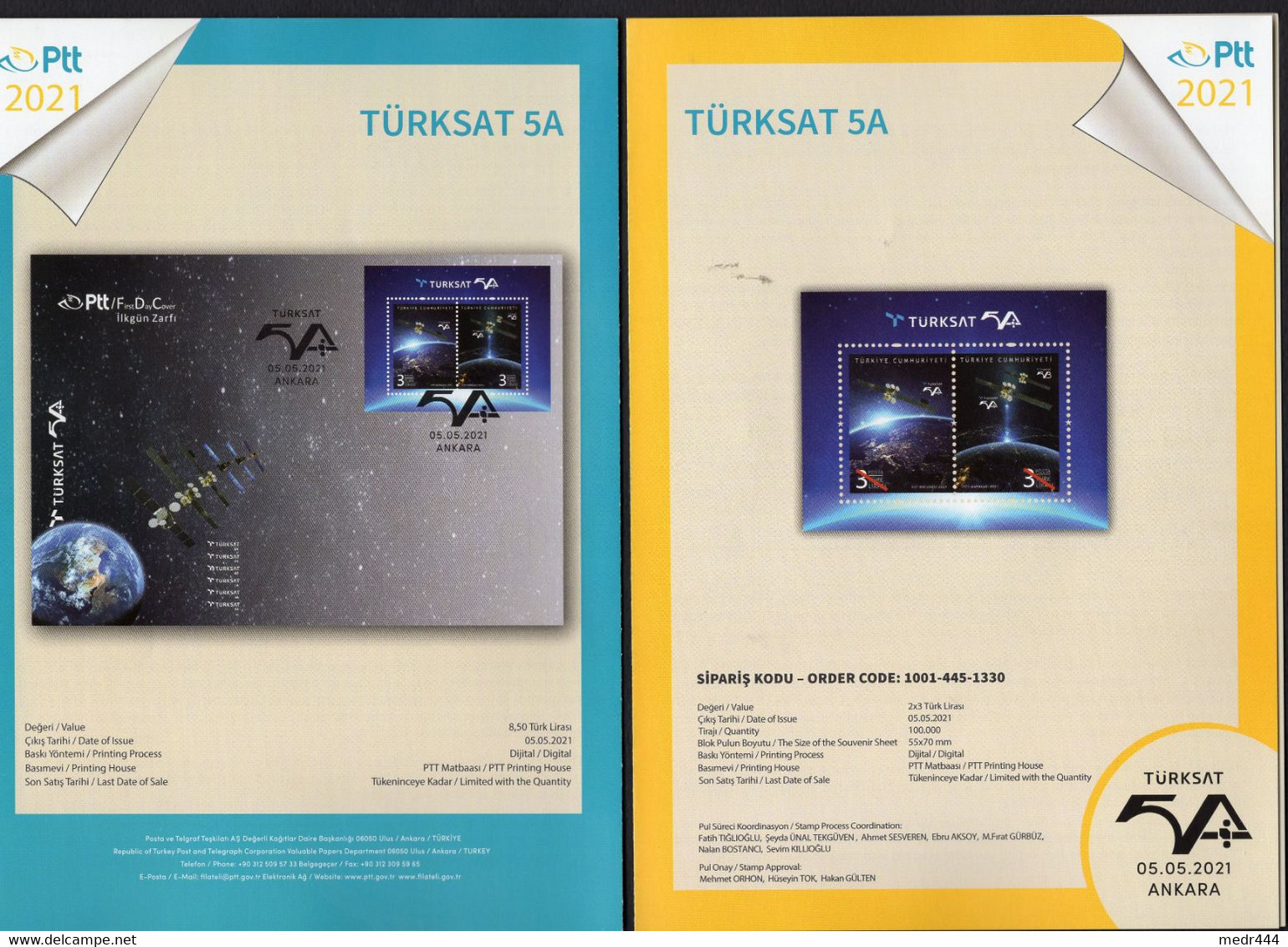 Turkey/Turquie 2021 - Turksat 5A - Souvenir Sheet + FDC + Flyer - Superb*** - Excellent Quality - Lettres & Documents