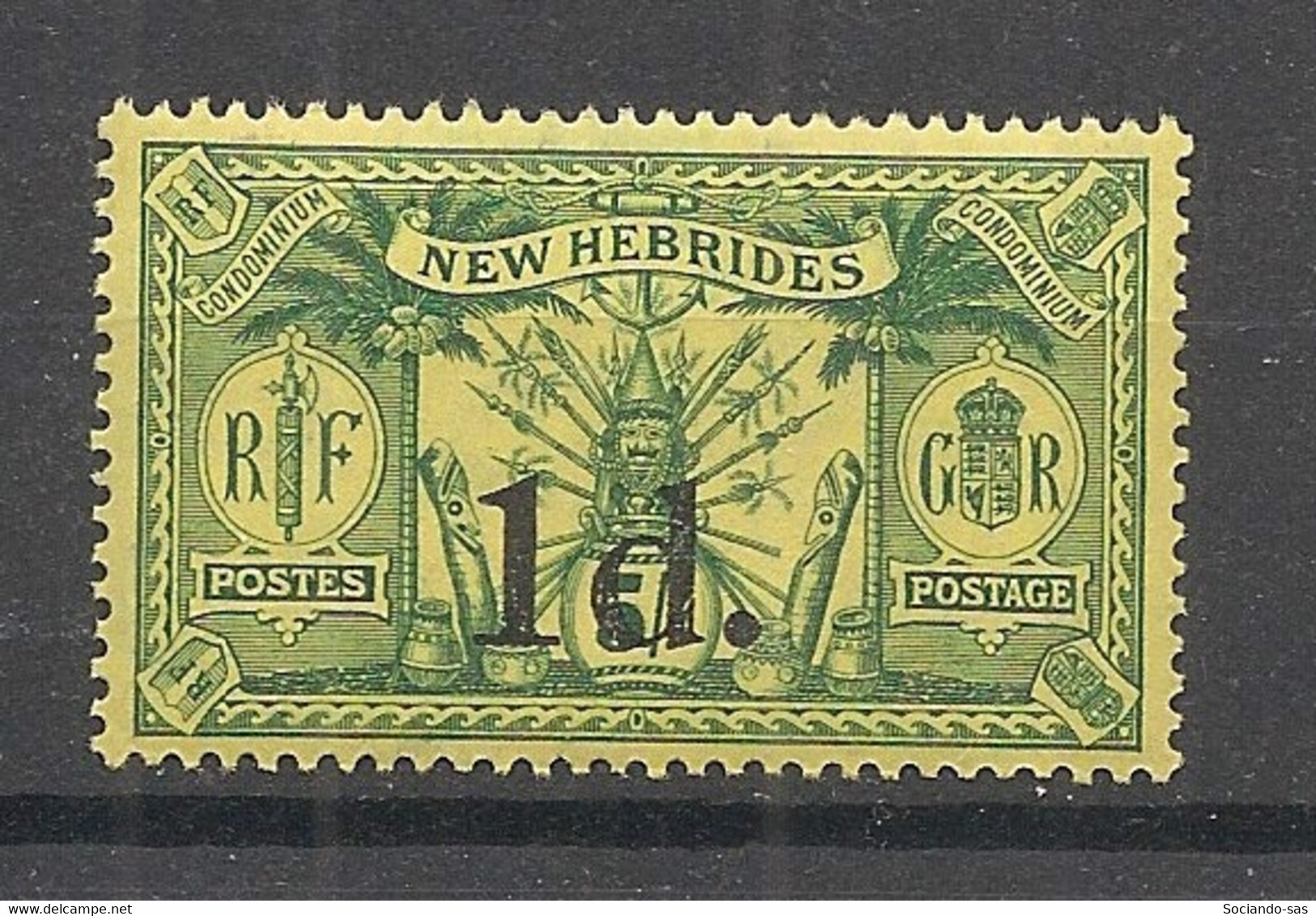 NOUVELLES HEBRIDES - 1920 - N°Yv. 67 - 1d Sur 5s Vert-jaune - Neuf Luxe ** / MNH / Postfrisch - Nuovi