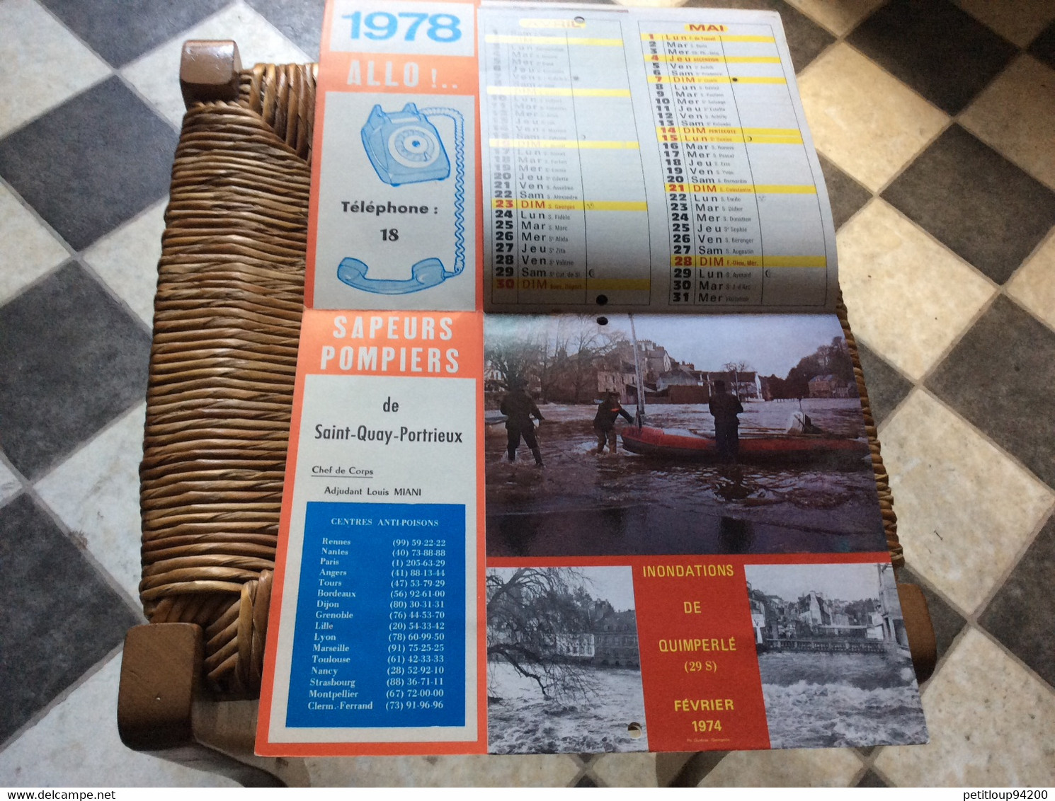 CALENDRIER-ALMANACH  Sapeurs-Pompiers  GRAND FORMAT  Ville De St-QUAY-PORTRIEUX  Année 1978 - Groot Formaat: 1971-80