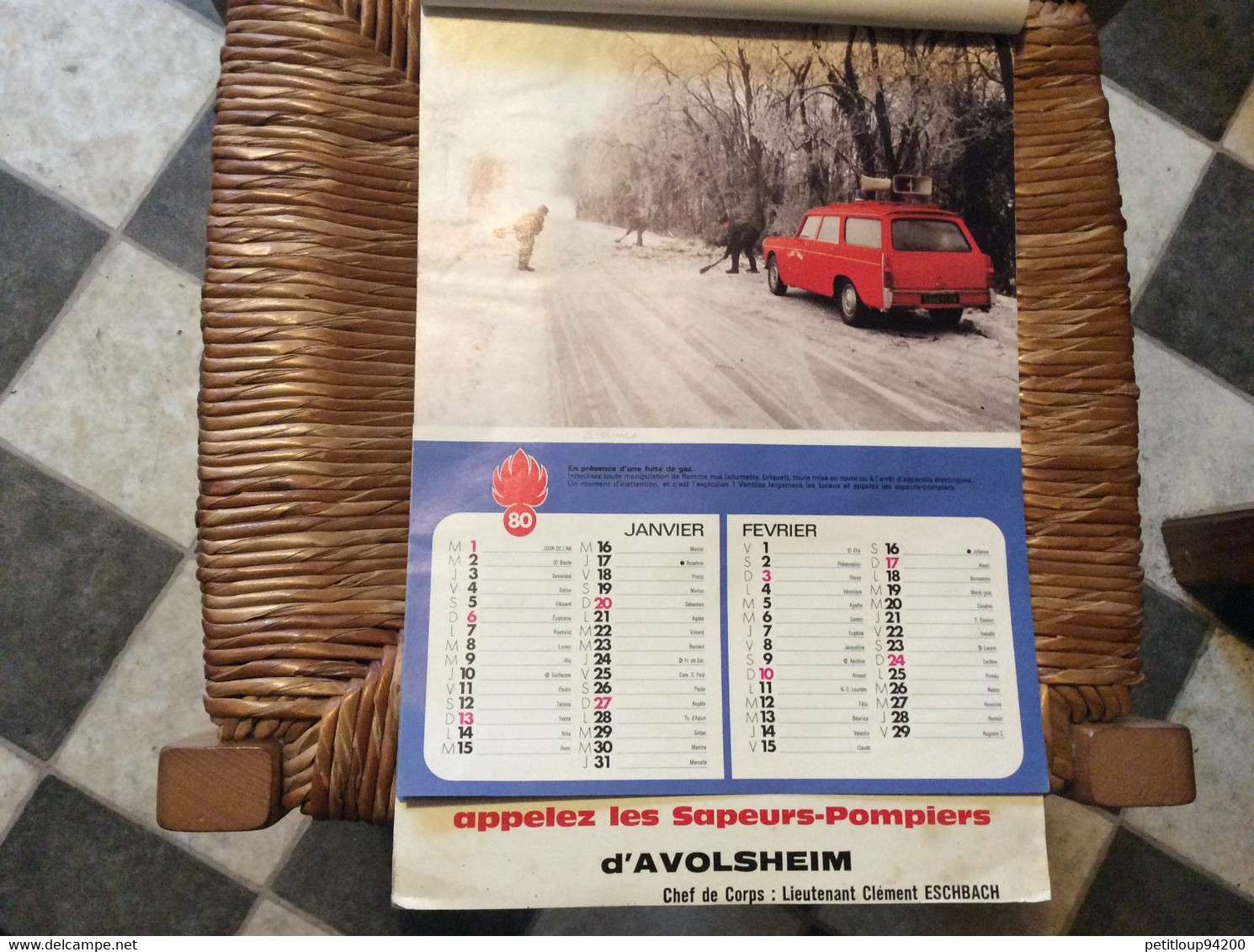 CALENDRIER-ALMÀNACH  Sapeurs-Pompiers  GRAND FORMAT  Ville D’AVOLSHEIM  Annee 1960 - Grand Format : 1971-80