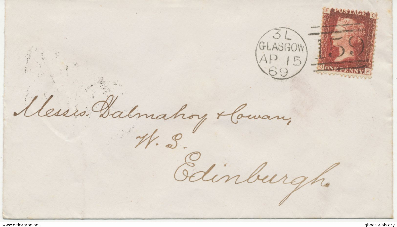 GB „159 / GLASGOW“ Scottish Duplex (4 THIN Bars With Different Length, Time Code „3 L“, Datepart 18mm) On Superb Cover - Briefe U. Dokumente