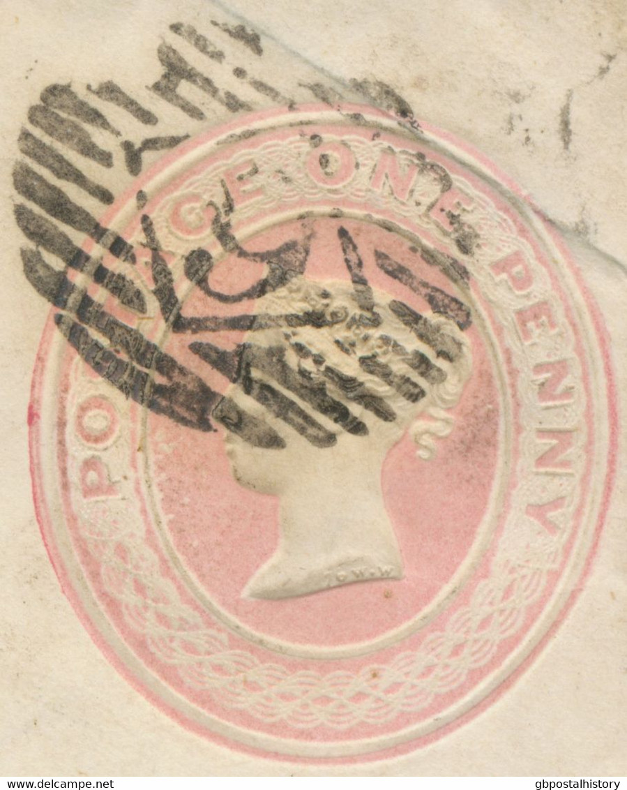 GB LONDON Inland Office „9“ Numeral Postmark (Parmenter 9A, LATEST USAGE June 1851) On VF QV 1 D Pink Postal Stationery - Cartas & Documentos
