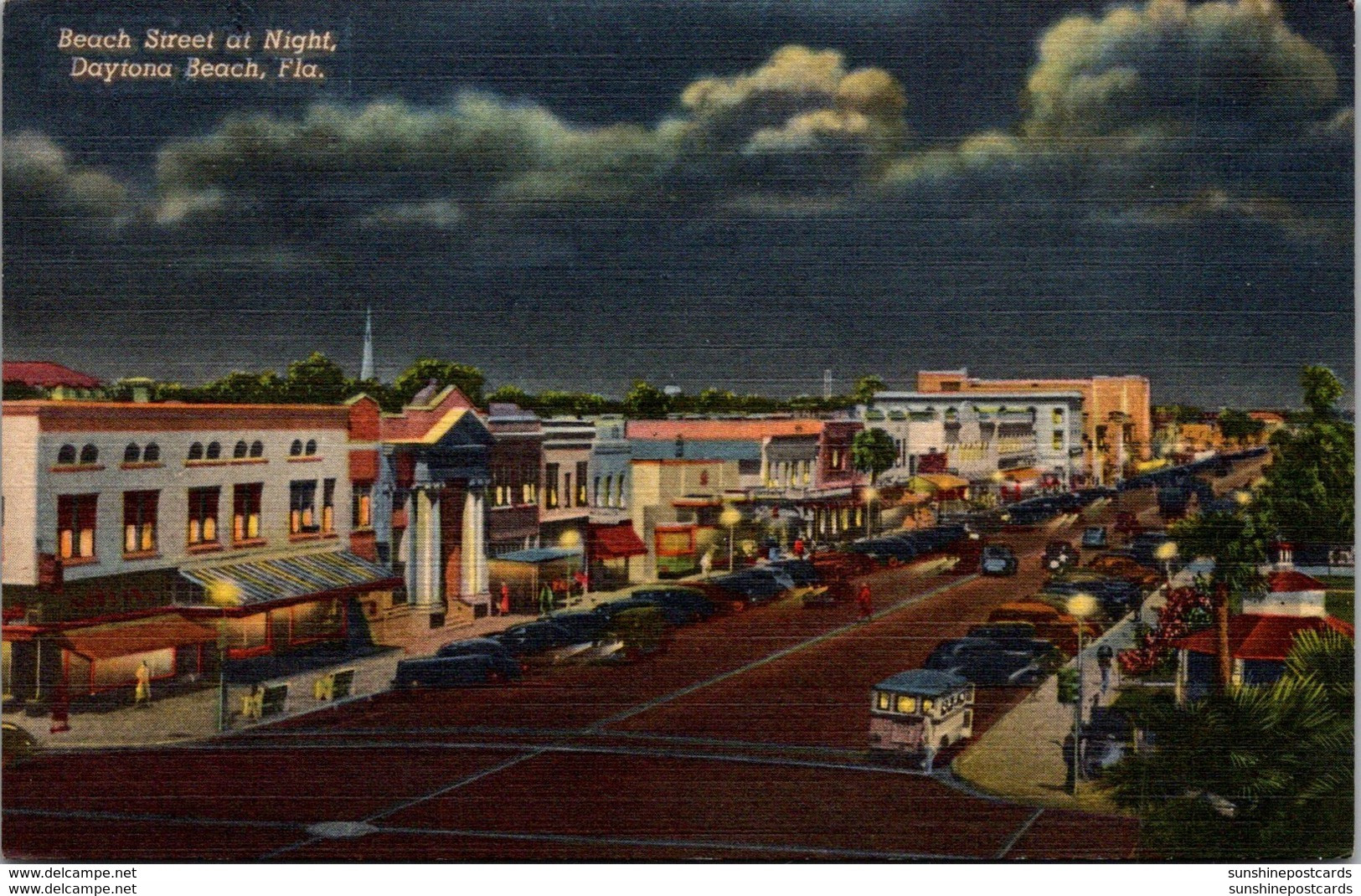 Florida Daytona Beach Beach Street At Night Curteich - Daytona