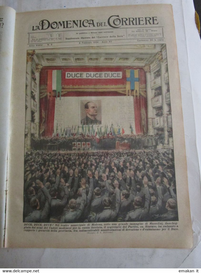 # DOMENICA DEL CORRIERE N 5 / 1934 DUCE A MODENA / CINEMA IN FONDO AL MARE / LITTORALI A CORTINA - Erstauflagen