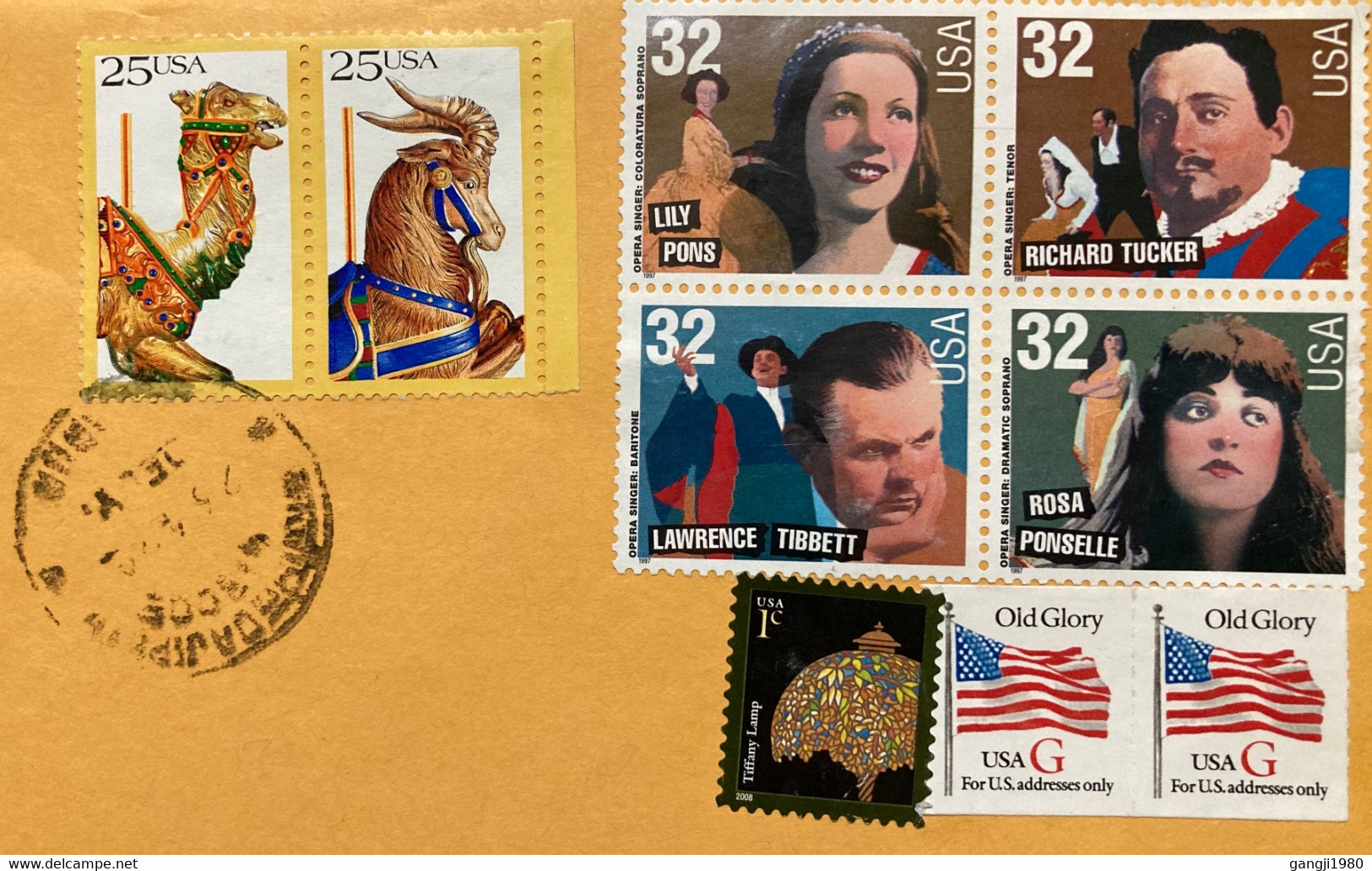 USA 2022,CAMEL ,HORSE,DEER ,OPERA SINGER 4 DIFFERENT FAMOUS,FLAG ,LAMP 9 STAMPS COVER TO INDIA - Storia Postale