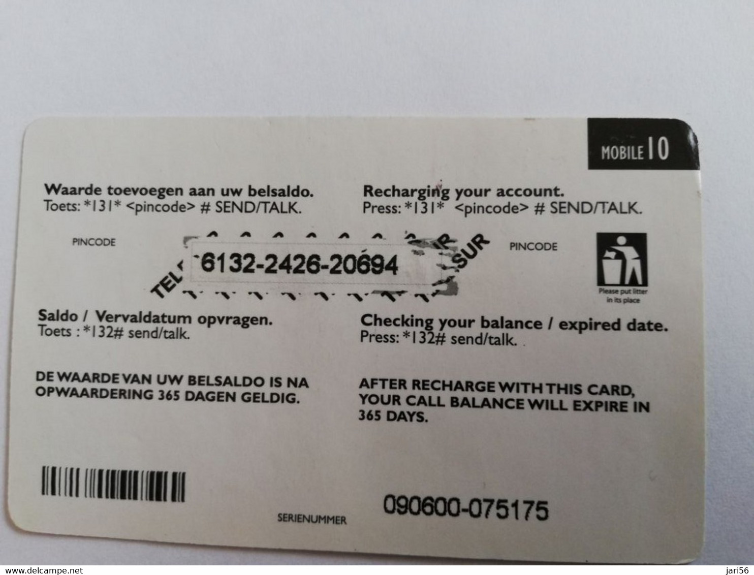 SURINAME US $10 UNIT GSM  PREPAID  FRANCISCO ELSON    MOBILE CARD           **9633 ** - Suriname