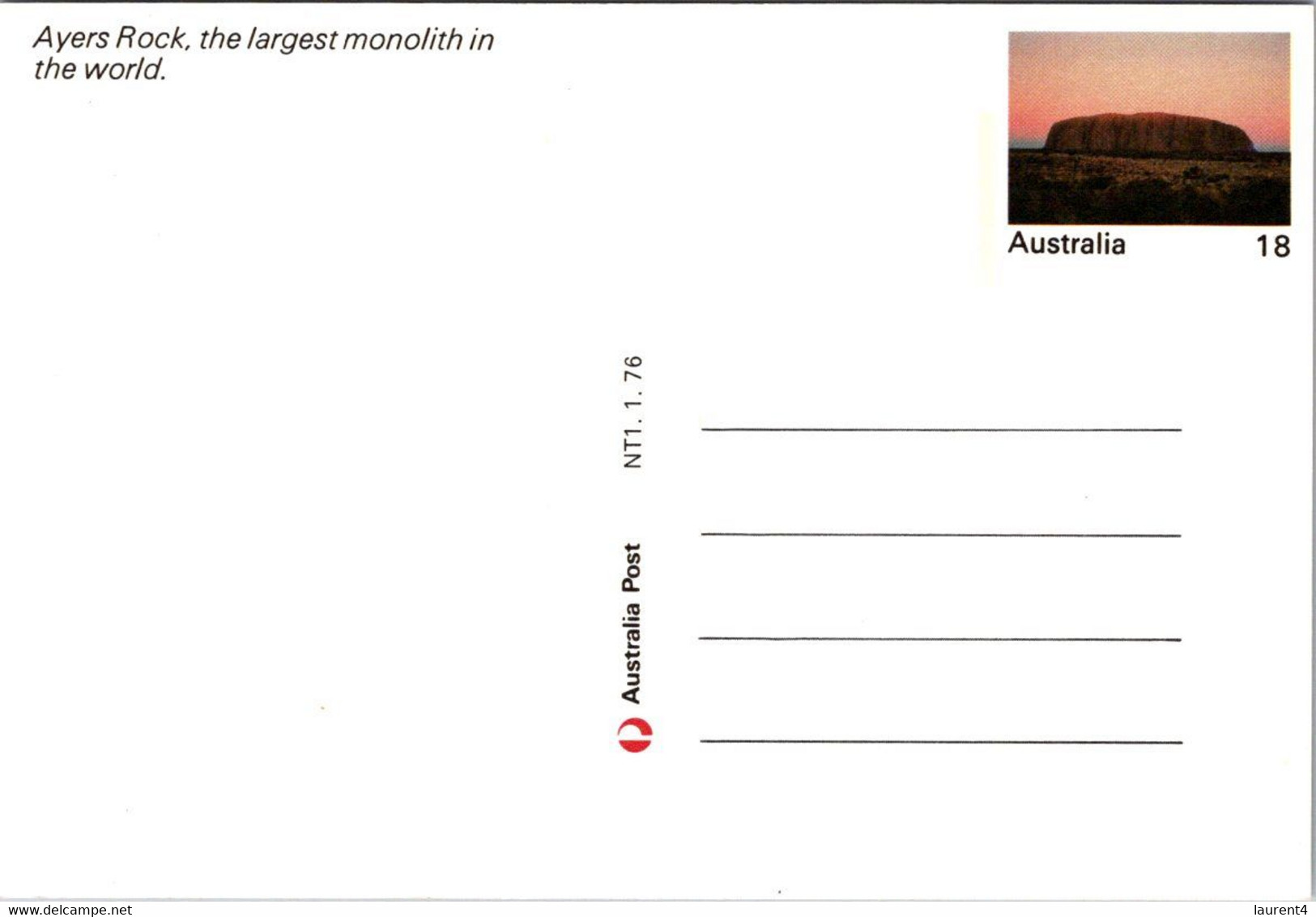 (5 H 51) Australia Post Pre-Paid 18 Cent Postcards - 2 Postcards - NT + WA (Ulluru & Perth) - Uluru & The Olgas