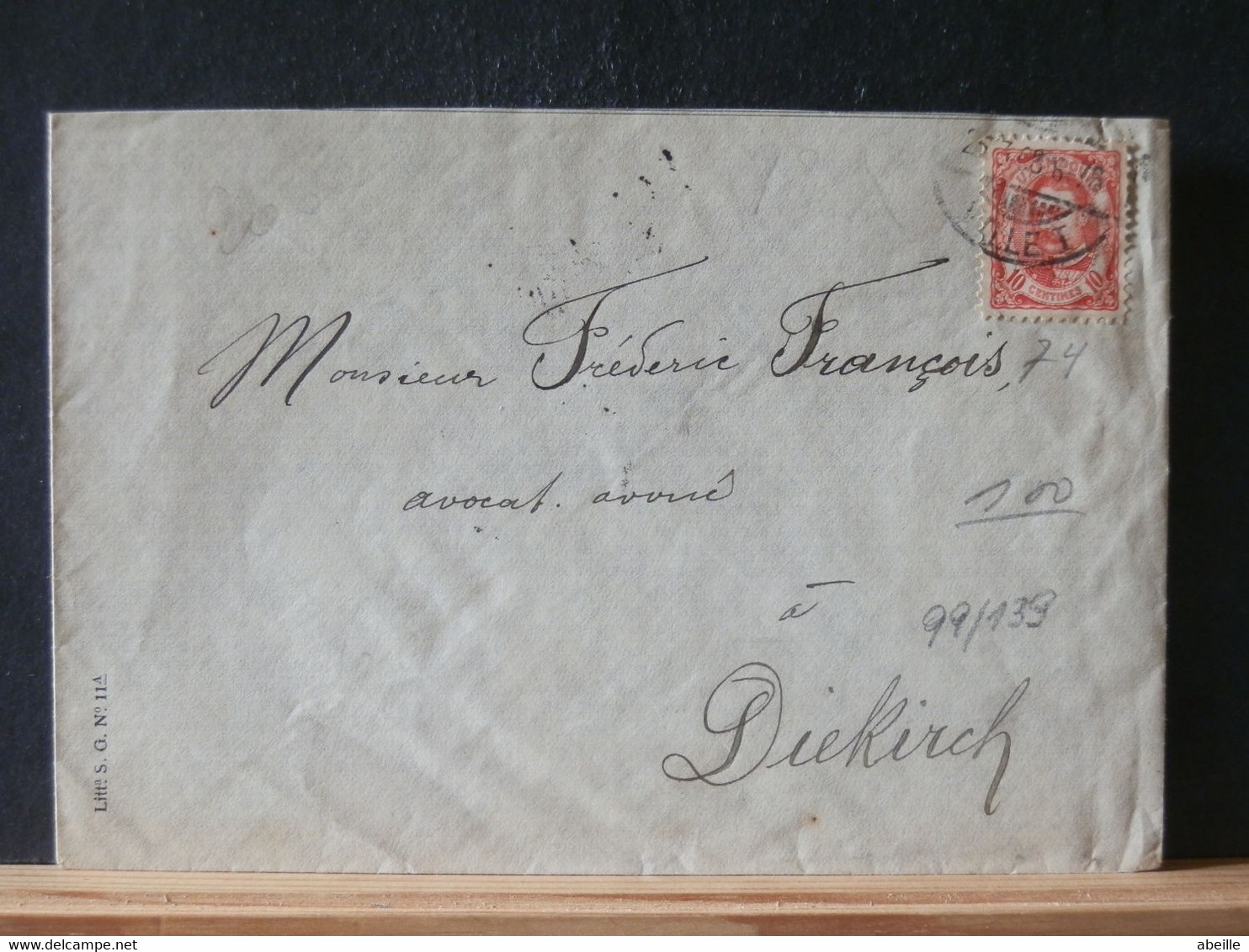 99/139 LETTRE  LUX - 1891 Adolphe Front Side