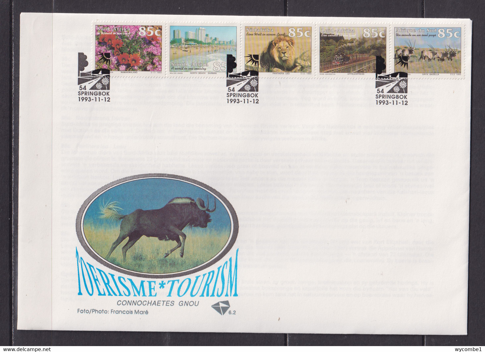 SOUTH AFRICA - 1993 Tourism Large FDC As Scan - Briefe U. Dokumente
