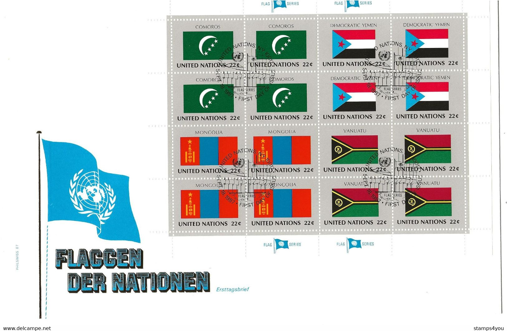 GG - Enveloppe Avec Feuillet "drapeaux" 1987 - Oblit 1er Jour - Lettres & Documents