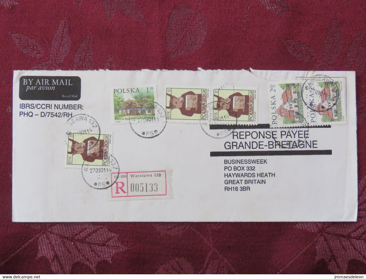 Poland 2001 Registered Cover To England - Houses - Zodiac Taurus - Cartas & Documentos